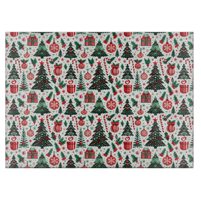 Christmas tree, presents, candy cane cutting board (Front)