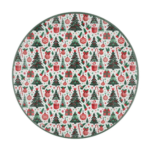 Christmas tree, presents, candy cane cutting board (Front)