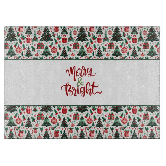 Christmas tree, presents, candy cane cutting board (Front)