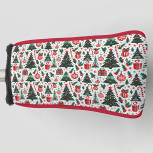 Christmas tree, presents, candy cane golf head cover