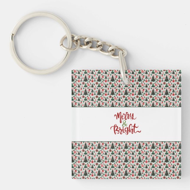 Christmas tree, presents, candy cane key ring (Front)