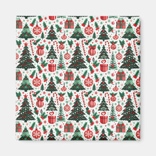 Christmas tree, presents, candy cane magnet