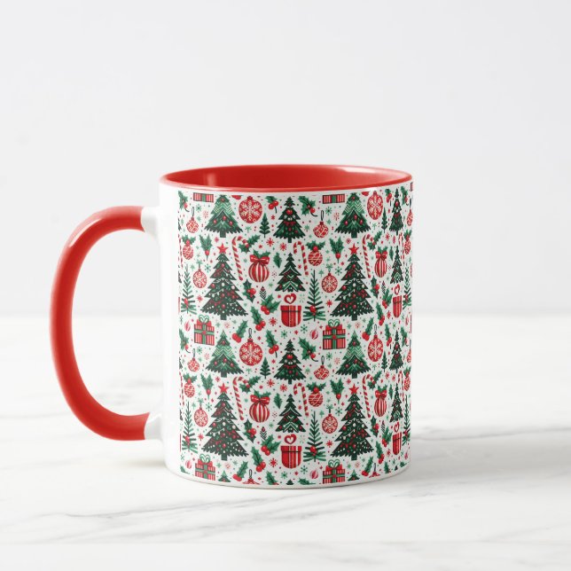 Christmas tree, presents, candy cane mug (Left)