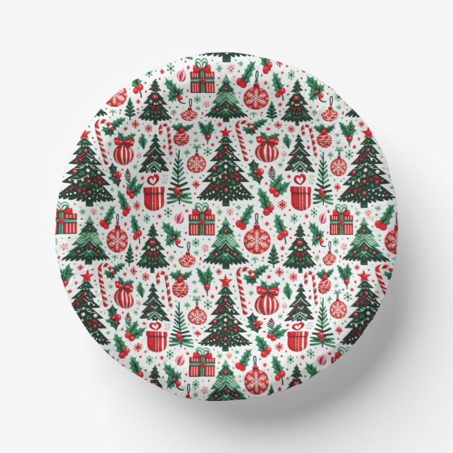 Christmas tree, presents, candy cane paper plate (Front)
