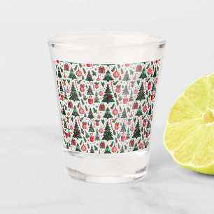 Christmas tree, presents, candy cane shot glass