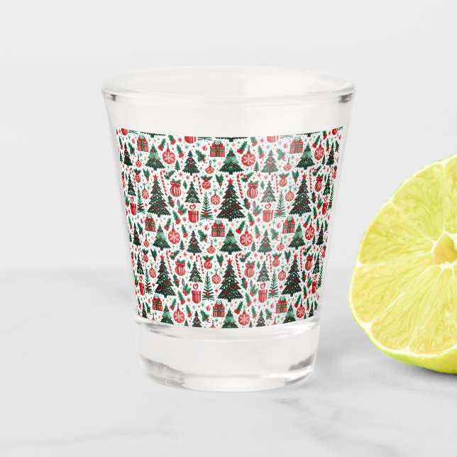 Christmas tree, presents, candy cane shot glass (Front)
