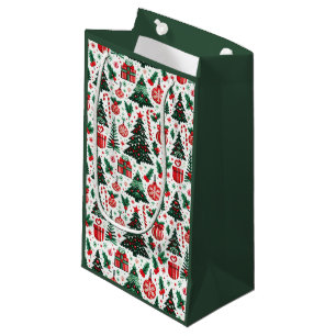 Christmas tree, presents, candy cane small gift bag