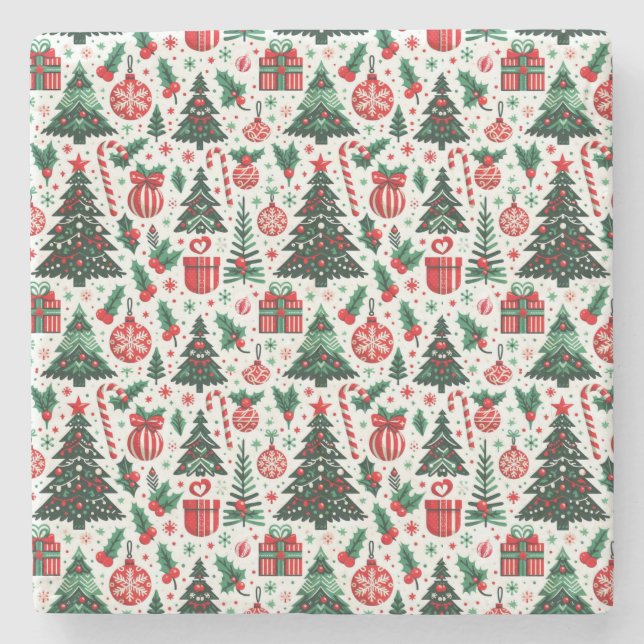 Christmas tree, presents, candy cane stone coaster (Front)