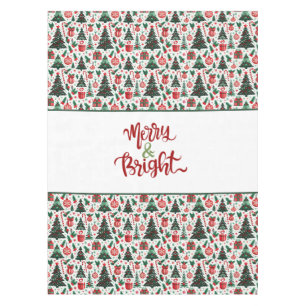 Christmas tree, presents, candy cane tablecloth