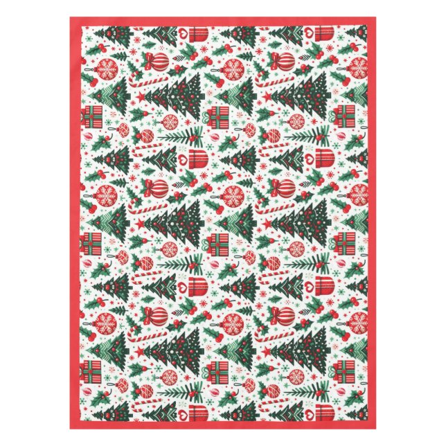 Christmas tree, presents, candy cane tablecloth (Front)