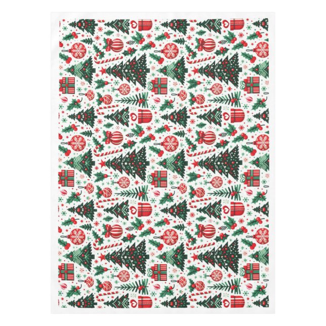 Christmas tree, presents, candy cane tablecloth (Front)