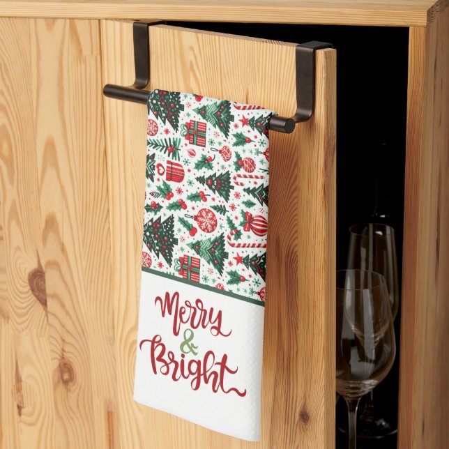 Christmas tree, presents, candy cane tea towel (Thirds Fold)