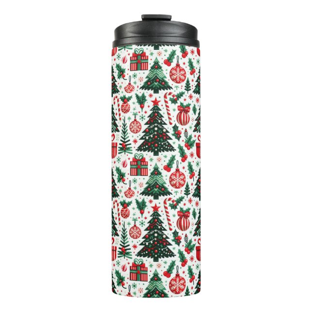 Christmas tree, presents, candy cane thermal tumbler (Front)