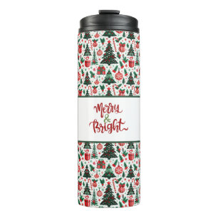 Christmas tree, presents, candy cane thermal tumbler