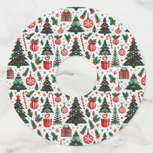 Christmas tree, presents, candy cane wine glass tag