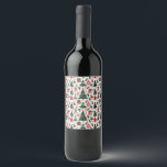 Christmas tree, presents, candy cane wine label<br><div class="desc">classic pattern</div>
