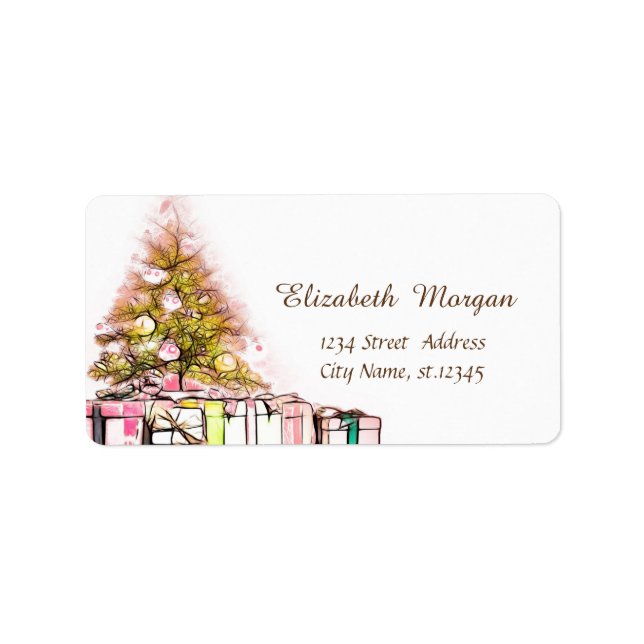 Christmas Tree, Presents Holiday Label (Front)