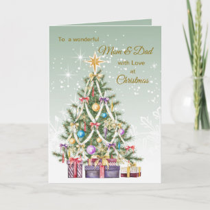 Christmas tree, presents, Mum and Dad Holiday Card