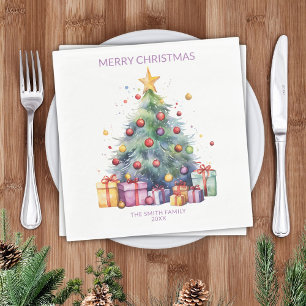 Christmas Tree Presents Purple Party Napkin