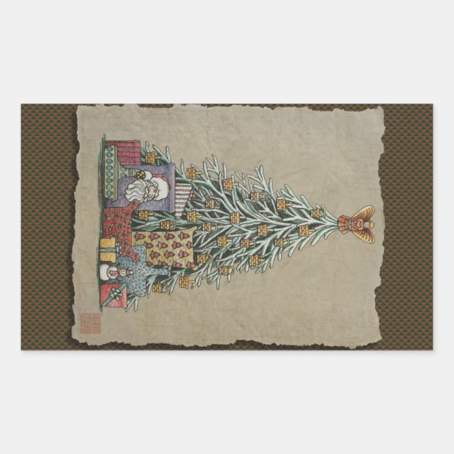 Christmas Tree & Presents Rectangular Sticker (Front)