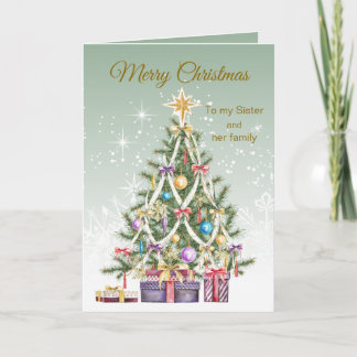 Christmas tree, presents, Sister & her family Holiday Card
