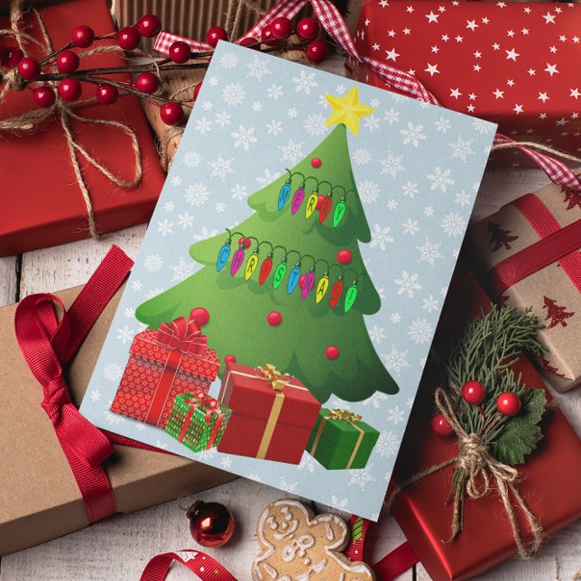 Christmas Tree & Presents Winter Snow Your Message Holiday Card (Christmas Tree & Presents Winter Snow Your Message Holiday Card)