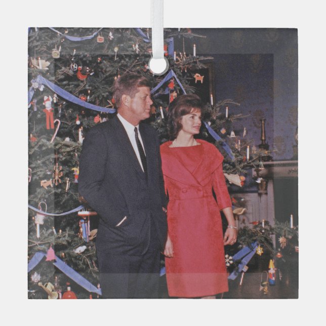 Christmas Tree President John Kennedy & Jacqueline Glass Tree Decoration (Front)
