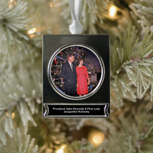 Christmas Tree President John Kennedy & Jacqueline Silver Plated Banner Ornament