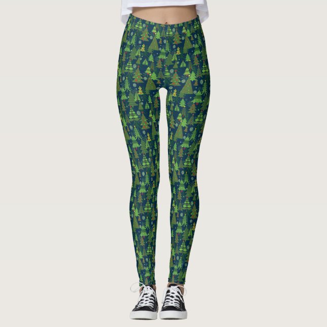 Christmas Tree Print Leggings Green (Front)