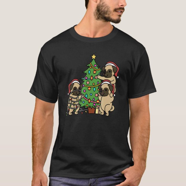 Christmas Tree Pug Dog T-Shirt (Front)