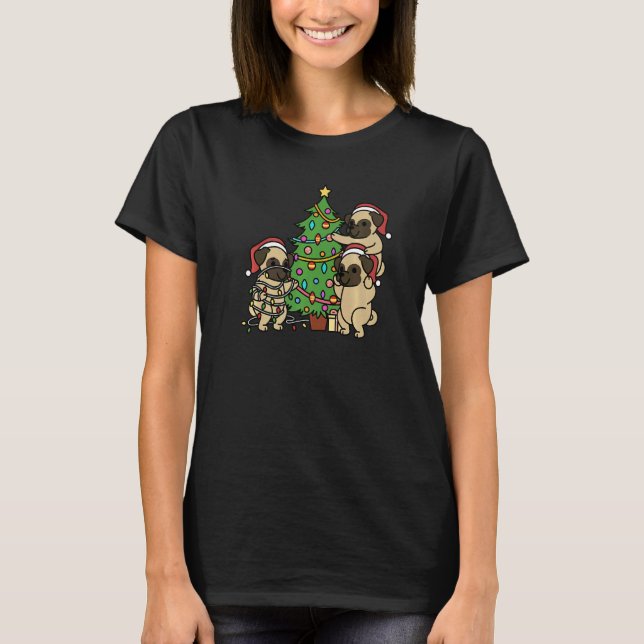 Christmas Tree Pug Dog T-Shirt (Front)