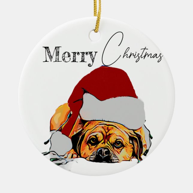Christmas Tree Puggle Ornament (Front)