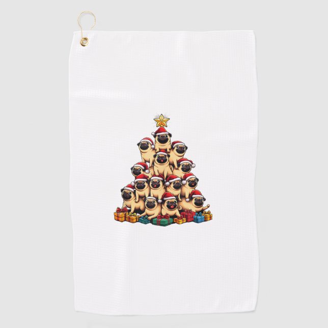 Christmas Tree Pugs Pug Dog  Golf Towel (Front)