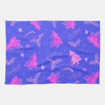 Christmas Tree Purple and Pink Tea Towel