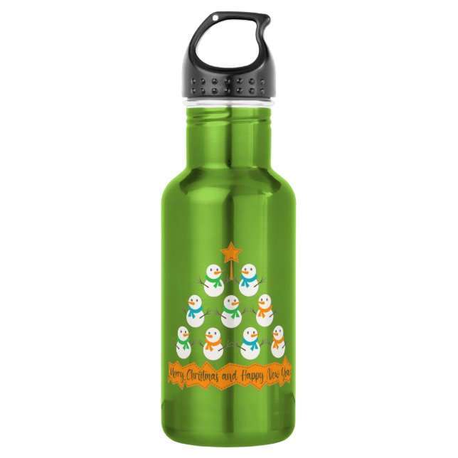 Christmas tree pyramid made of xmas snowmen 532 ml water bottle (Front)