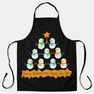 Christmas tree pyramid made of xmas snowmen apron