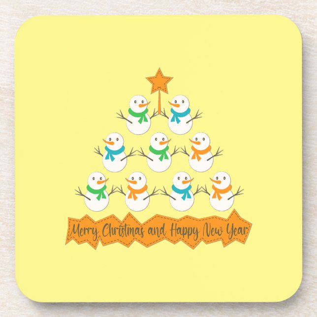 Christmas tree pyramid made of xmas snowmen coaster (Front)