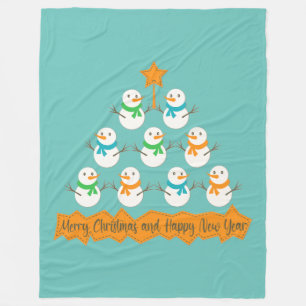 Christmas tree pyramid made of xmas snowmen fleece blanket