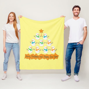 Christmas tree pyramid made of xmas snowmen fleece blanket