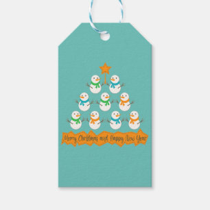 Christmas tree pyramid made of xmas snowmen gift tags