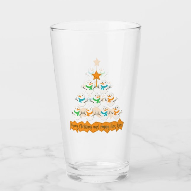 Christmas tree pyramid made of xmas snowmen glass (Front)