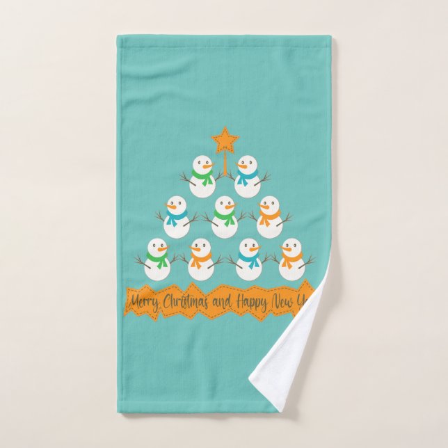 Christmas tree pyramid made of xmas snowmen hand towel (Hand Towel)