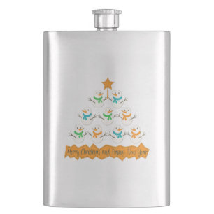 Christmas tree pyramid made of xmas snowmen hip flask