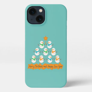 Christmas tree pyramid made of xmas snowmen iPhone 13 case
