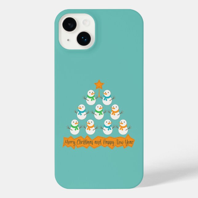 Christmas tree pyramid made of xmas snowmen iPhone case (Back)