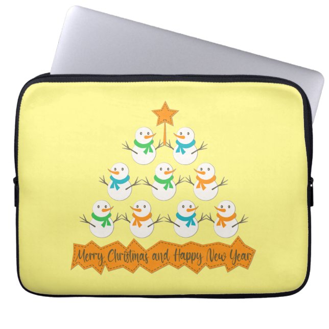Christmas tree pyramid made of xmas snowmen laptop sleeve (Front)