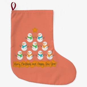 Christmas tree pyramid made of xmas snowmen large christmas stocking