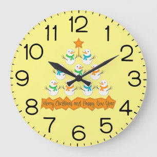 Christmas tree pyramid made of xmas snowmen large clock