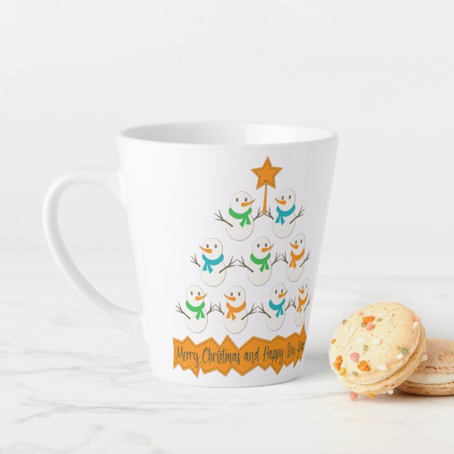 Christmas tree pyramid made of xmas snowmen latte mug (In Situ)