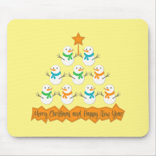 Christmas tree pyramid made of xmas snowmen mouse pad
